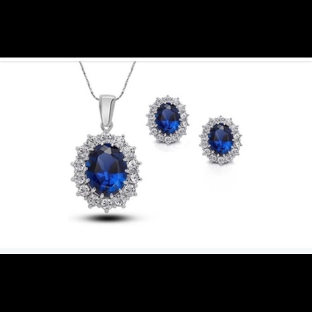 4 Cttwround18inch blue sapphire neclace & earrings